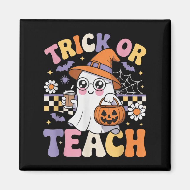 Trick or lehrer Groovy Ghost Funny Hallowee Magnet (Vorne)