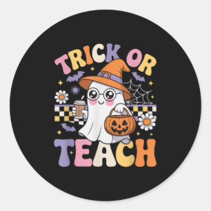 Trick or lehrer Groovy Ghost Funny Hallowee Runder Aufkleber