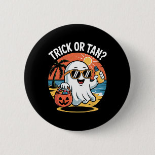 Trick Or Tan Lustiger Halloween Süßer Geist Strand Button
