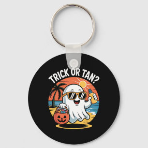 Trick Or Tan Lustiger Halloween Süßer Geist Strand Schlüsselanhänger