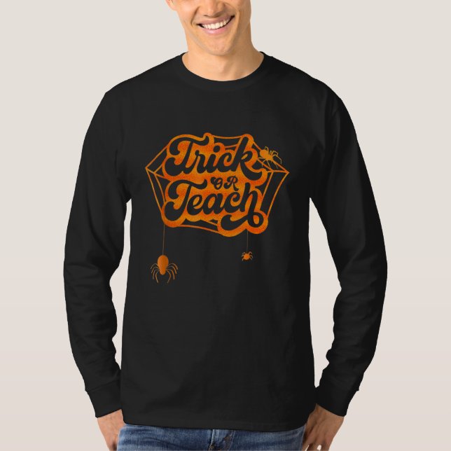 Trick Or Teach Groovy Floral Ghost Retro Teacher H T-Shirt (Vorderseite)