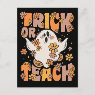 Trick Or Teach Groovy Geist Mit Vintage Blumen H Feiertagspostkarte