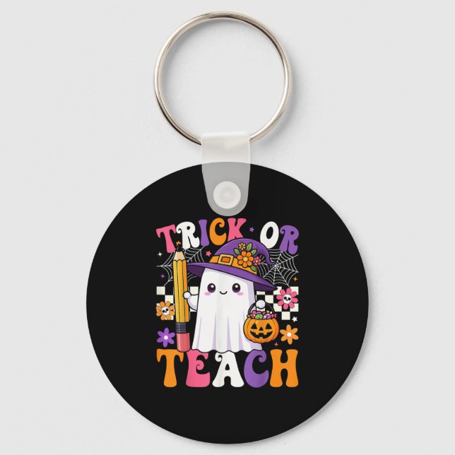 Trick Or Teach Teacher Pencil Ghost Funny Hallowee Schlüsselanhänger (Vorderseite)