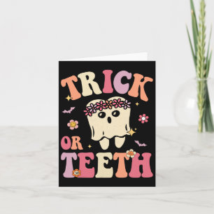 Trick or Teeth Ghost Groovy Dental Halloween Lecke Karte