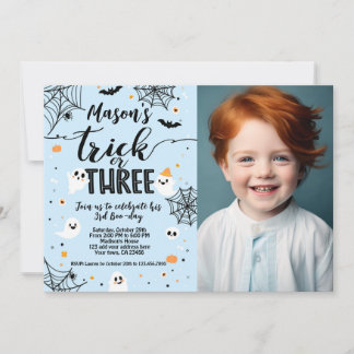 Trick or Three Blue Halloween Cute Ghost Einladung