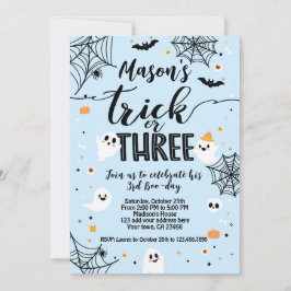 Trick or Three Blue Halloween Cute Ghost Einladung