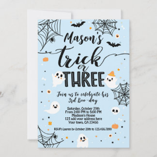 Trick or Three Blue Halloween Cute Ghost Einladung