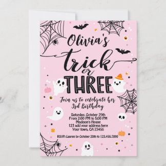 Trick or Three Pink Halloween Cute Ghost Einladung