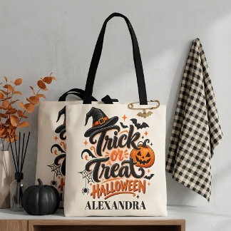 Trick or Treat Black Orange Script Halloween Tasche