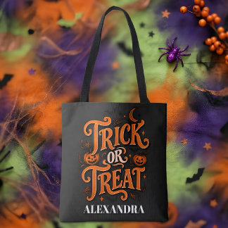 Trick or Treat Black Orange Script Halloween Tasche
