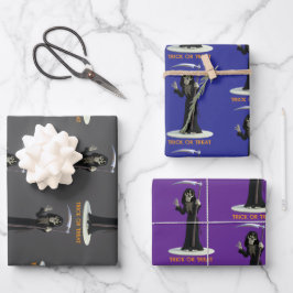 Trick or Treat. Cartoon Grim Reaper Geschenkpapier Set