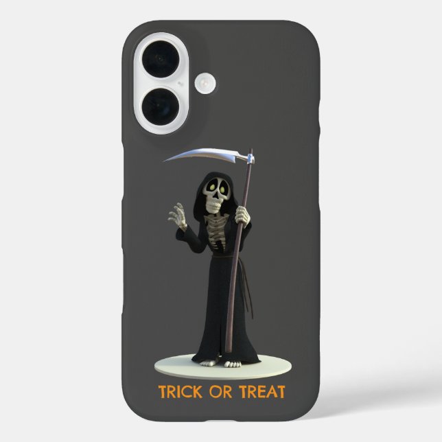 Trick or Treat. Cartoon Grim Reaper iPhone 16 Hülle (Rückseite)