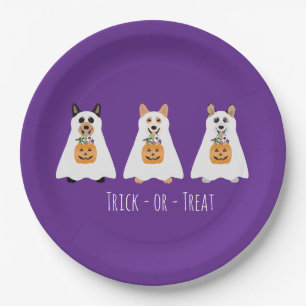 Trick or Treat Corgi Ghost Hunde Halloween Pappteller