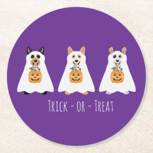 Trick or Treat Corgi Ghost Hunde Halloween Runder Pappuntersetzer