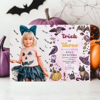 Trick or Treat Halloween 3. Geburtstags Foto Einladung