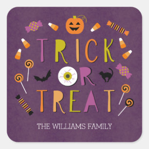 Trick or Treat Halloween-Aufkleber Quadratischer Aufkleber