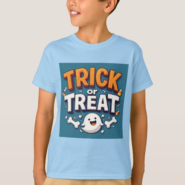 Trick Or Treat Halloween Cartoon Ghost T-Shirt (Vorderseite)