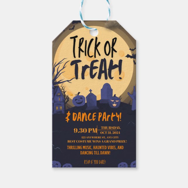 Trick or Treat Halloween Dance Party Invitation🎃 Geschenkanhänger (Vorderseite)