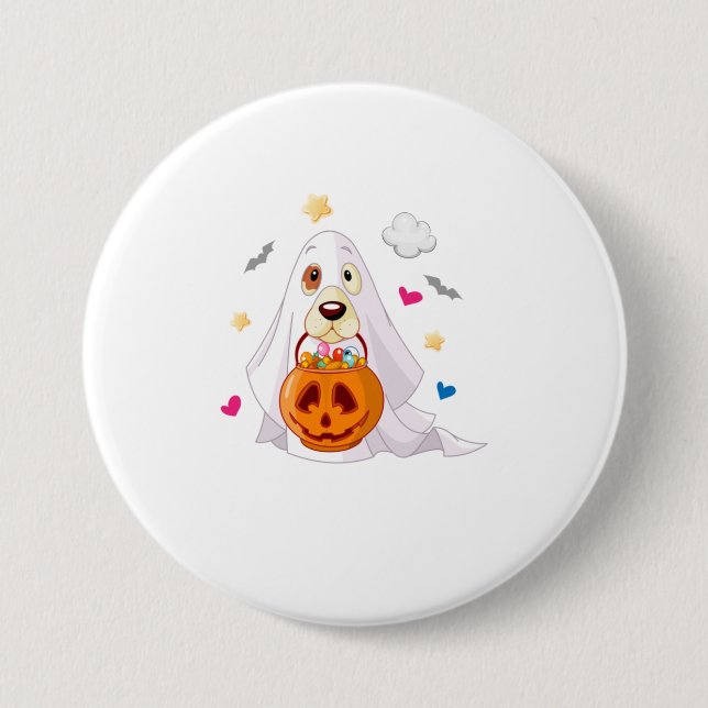 Trick or Treat Halloween Dog Ghost Button (Vorderseite)