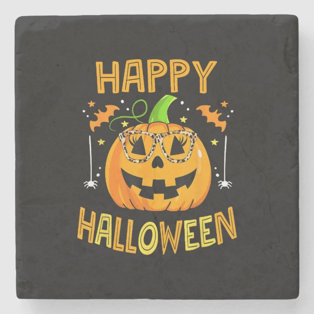 Trick or Treat Halloween Funny Pumpkin Happy Hallo Steinuntersetzer (Vorderseite)