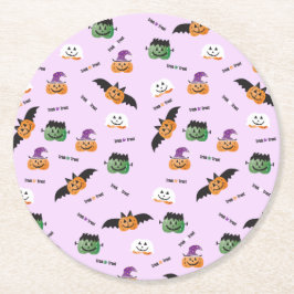 Trick or Treat Halloween Pumpkin Muster Lila Runder Pappuntersetzer