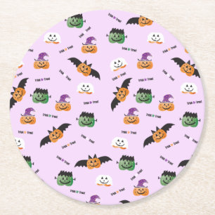 Trick or Treat Halloween Pumpkin Muster Lila Runder Pappuntersetzer