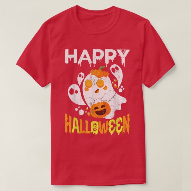 Trick or Treat Halloween Shirt Ghost Pumpkin Happy (Design vorne)