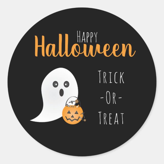 Trick or Treat Happy Halloween Ghost Spooky Runder Aufkleber (Vorderseite)