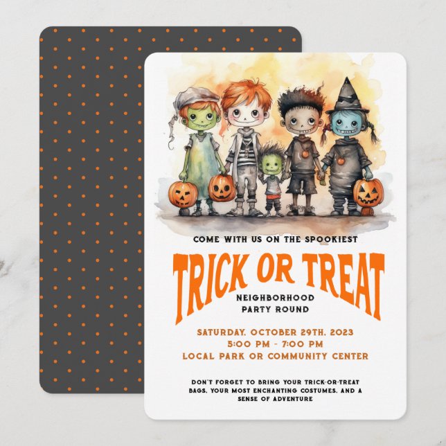 Trick or Treat Kids Halloween Party Einladung (Vorne/Hinten)