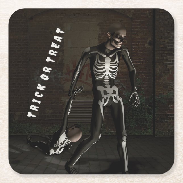 Trick or Treat. Man dressed as skeleton Rechteckiger Pappuntersetzer (Vorderseite)
