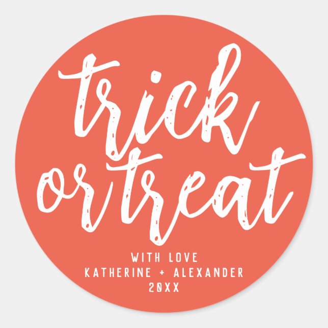 Trick or Treat Moderne Elegante Personalisierte Be Runder Aufkleber (Vorderseite)