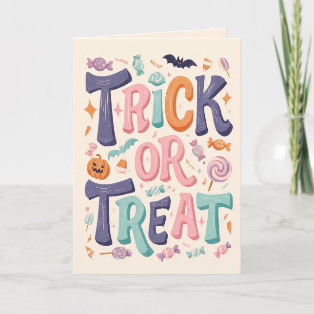 Trick or Treat Pastel Halloween Karte (Vorderseite)