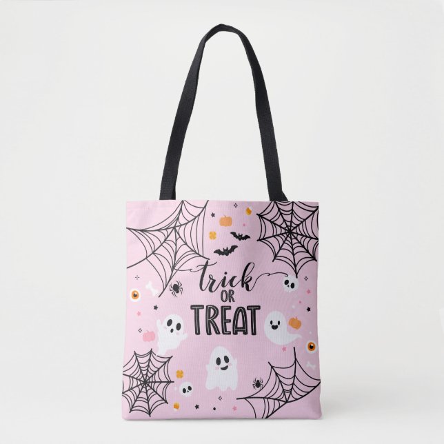 Trick or Treat Pink Halloween Tasche (Vorderseite)
