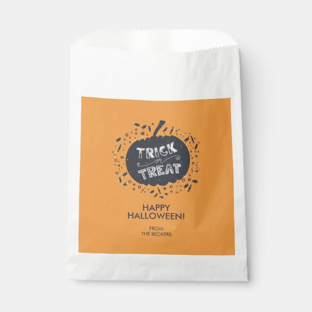 Trick or Treat Pumpkin Halloween Gefälligkeitsags Geschenktütchen (Vorderseite)