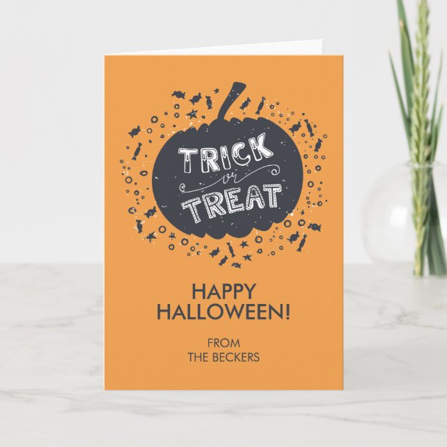 Trick or Treat Pumpkin Halloween Grußkarte Karte (Vorderseite)