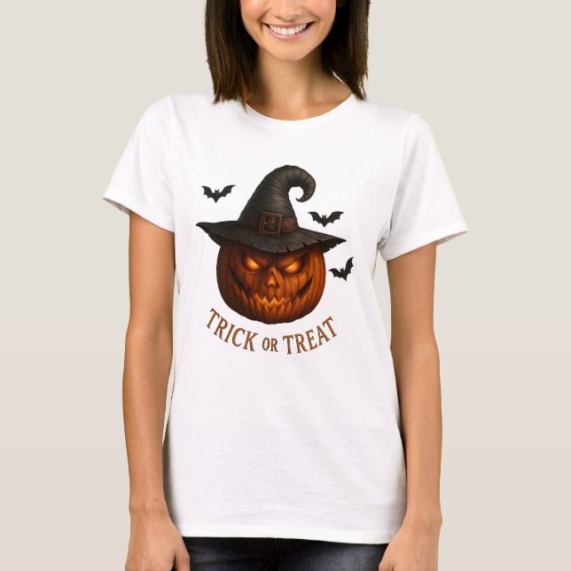 Trick or Treat Pumpkin Witch Hat Halloween Design T-Shirt (Vorderseite)