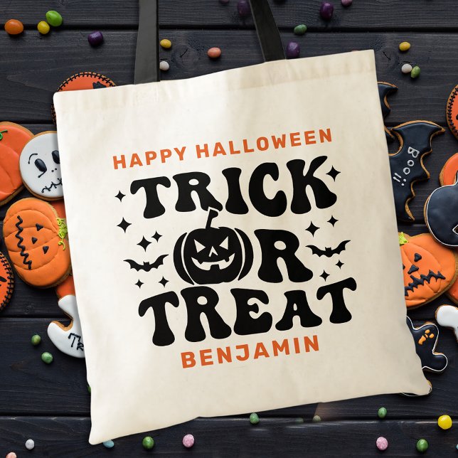 Trick or Treat Retro einfache Custom Happy Hallowe Tragetasche (Von Creator hochgeladen)