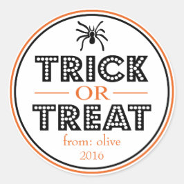 Trick or Treat Spider (schwarz / orange) Runder Aufkleber