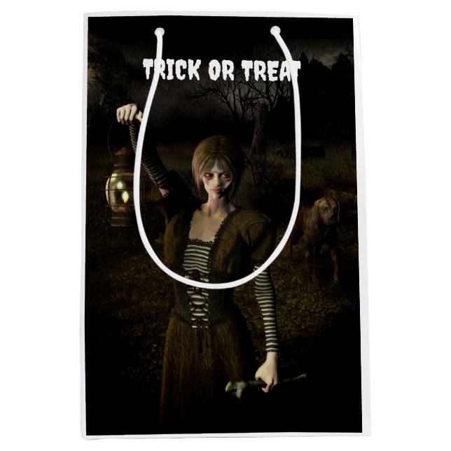 Trick or Treat. Thin female carrying lamp Mittlere Geschenktüte (Vorderseite)