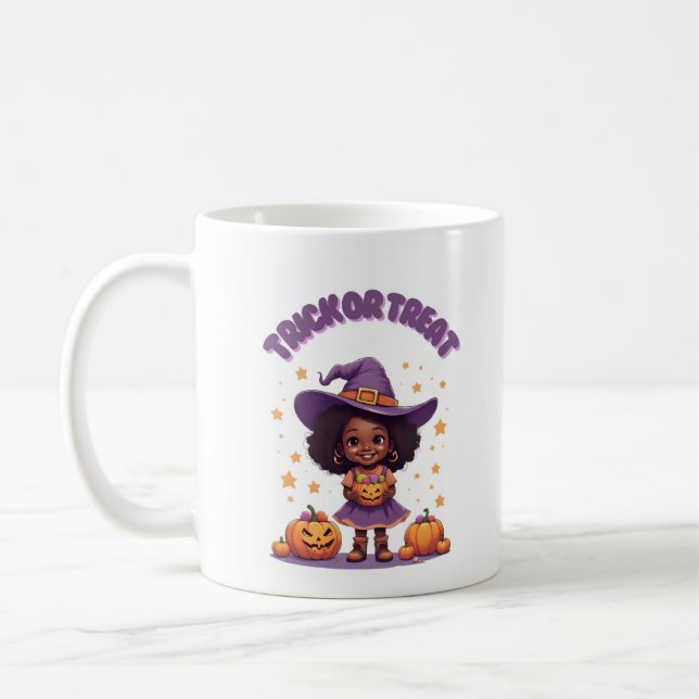 Trick or Treat Witch Girl Mug – Cute Pumpkin Hallo Kaffeetasse (Links)