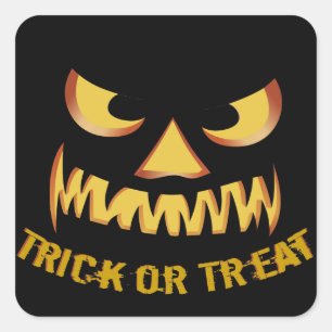 Trick or Treat with Pumpkin Face Quadratischer Aufkleber