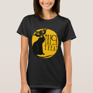 Trick or Tree Black Cat Halloween Retro Tshirt