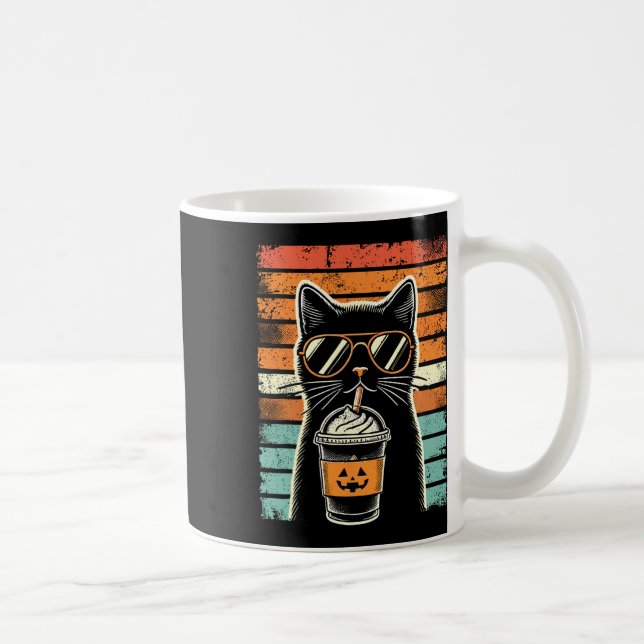 Trick or Tree Black Cat Hipster Funny Halloween B Kaffeetasse (Rechts)
