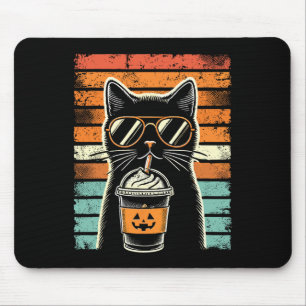 Trick or Tree Black Cat Hipster Funny Halloween B Mousepad