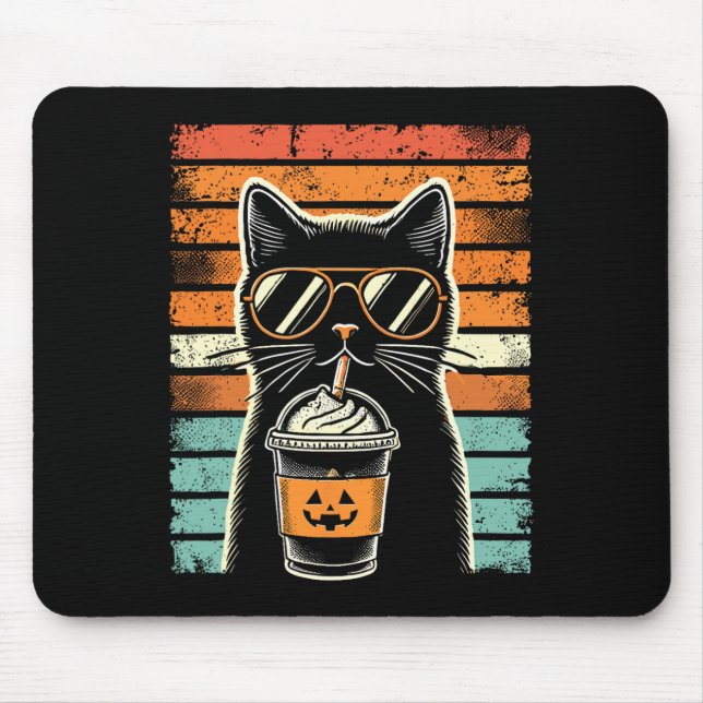 Trick or Tree Black Cat Hipster Funny Halloween B Mousepad (Vorne)