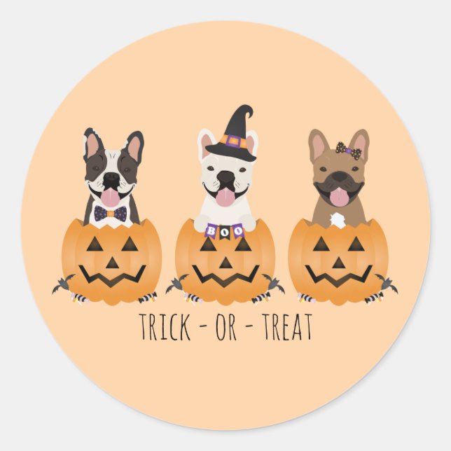Trick or Tree French Bulldogs Pumpkin Runder Aufkleber (Vorderseite)