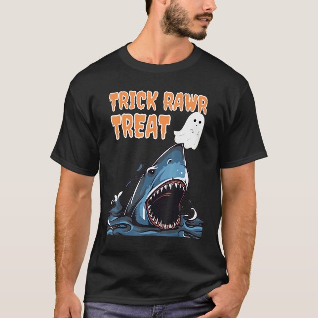Trick Rawr Leckerei Beängstigender Hai Jagd Ghost  T-Shirt (Vorderseite)