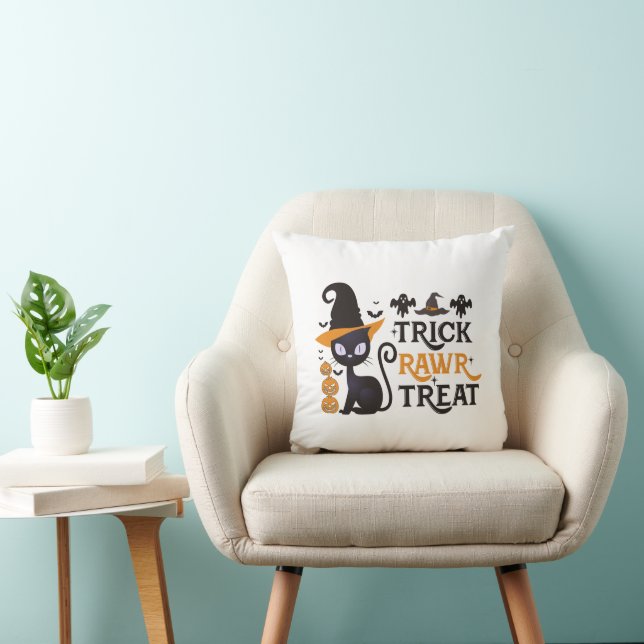 Trick Rawr Leckerei Black Cat White Halloween Kissen (Stuhl )
