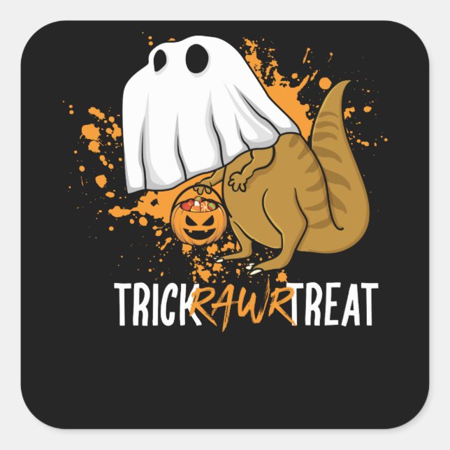 Trick Rawr Leckerei Halloween T Rex Dinosaur Ghost Quadratischer Aufkleber (Vorderseite)