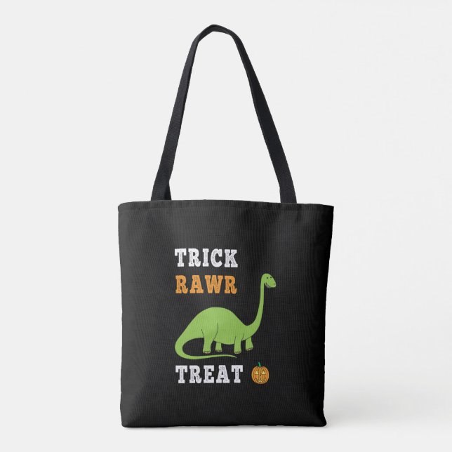 Trick Rawr Leckerei Niedlich Halloween Brontosauru Tasche (Rückseite)
